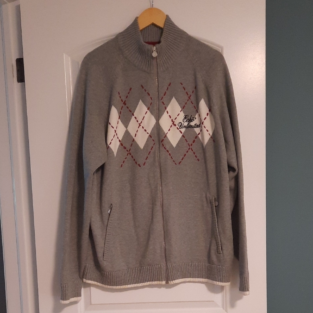Ecko Unlimited Gray and White Zip Up Sweater